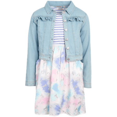 Nanette Lepore Girls' Dress Set - 2 Piece Sundress and Denim Jean Jacket (Size: 7-12)