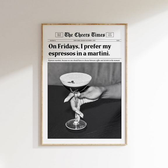 I Prefer My Espresso In A Martini, Vintage Bar Cart Poster, Espresso Martini Cocktail Print, Coffee Art, Wall Art, Modern Wall Decor, 8x12 UNFRAMED
