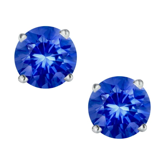 Devuggo 1.6 Carat TCW 925 Sterling Silver 6mm Round Shaped Created Blue Sappire Stud Earrings