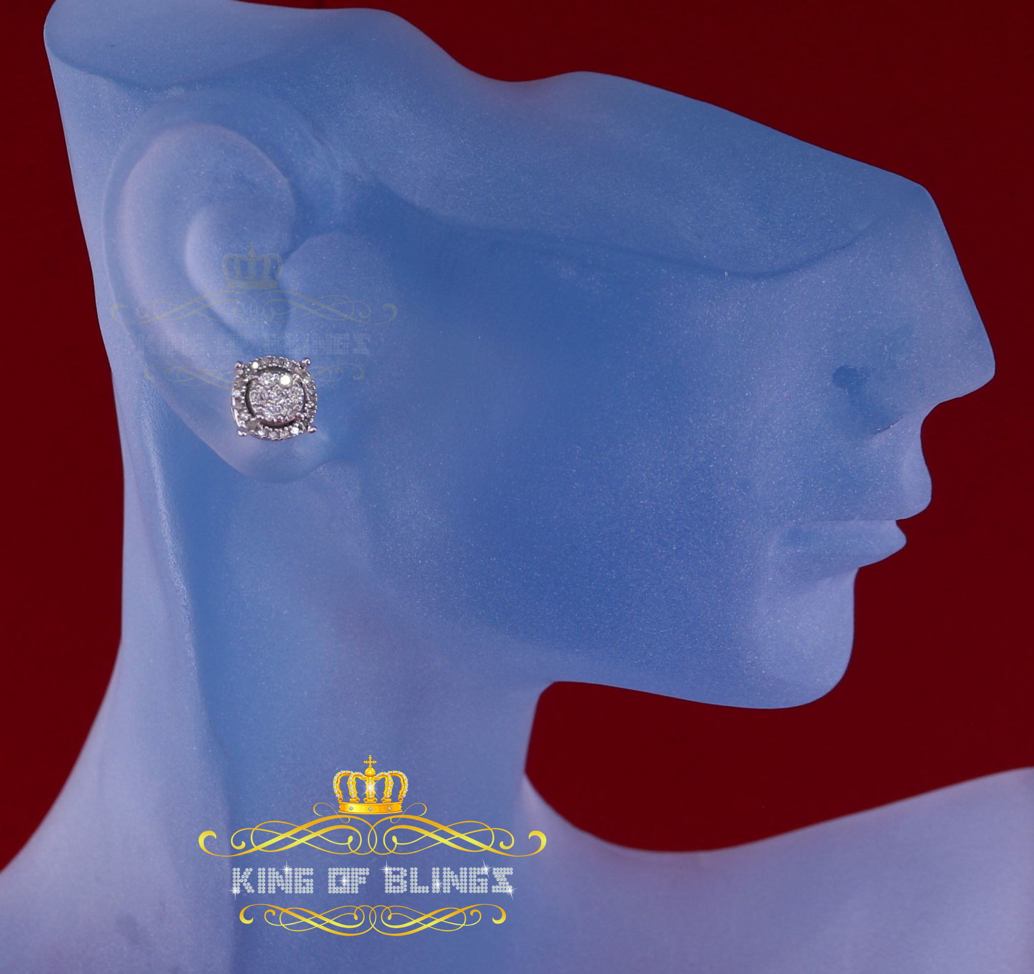 King of Bling's 925 Sterling Silver 0.35ct Diamond For Women's/ Men's White Stud Round Earrings