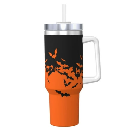 

Sikiie Halloween With Black Bats Insulated Stainless Water Bottle Lid Travel Mug Cup Insulated Tumblers Cup 40oz Ice Bully With Handle