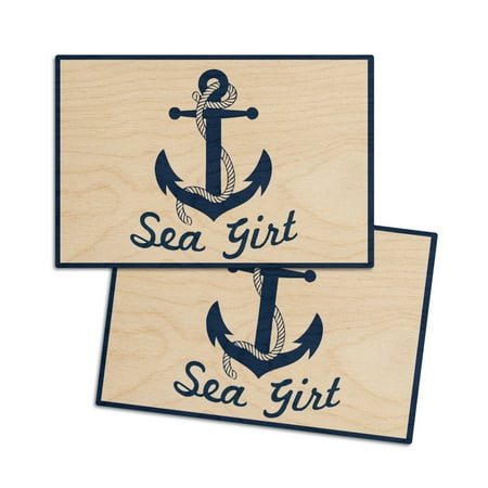 

Sea Girt New Jersey Blue and White Anchor (4x6 Birch Wood Postcards 2-Pack Stationary Rustic Home Wall Decor)