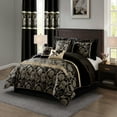 thumbnail image 2 of Nanshing Renee 9 Piece Traditional Floral Comforter Set, Black Gold, California King, 2 of 5