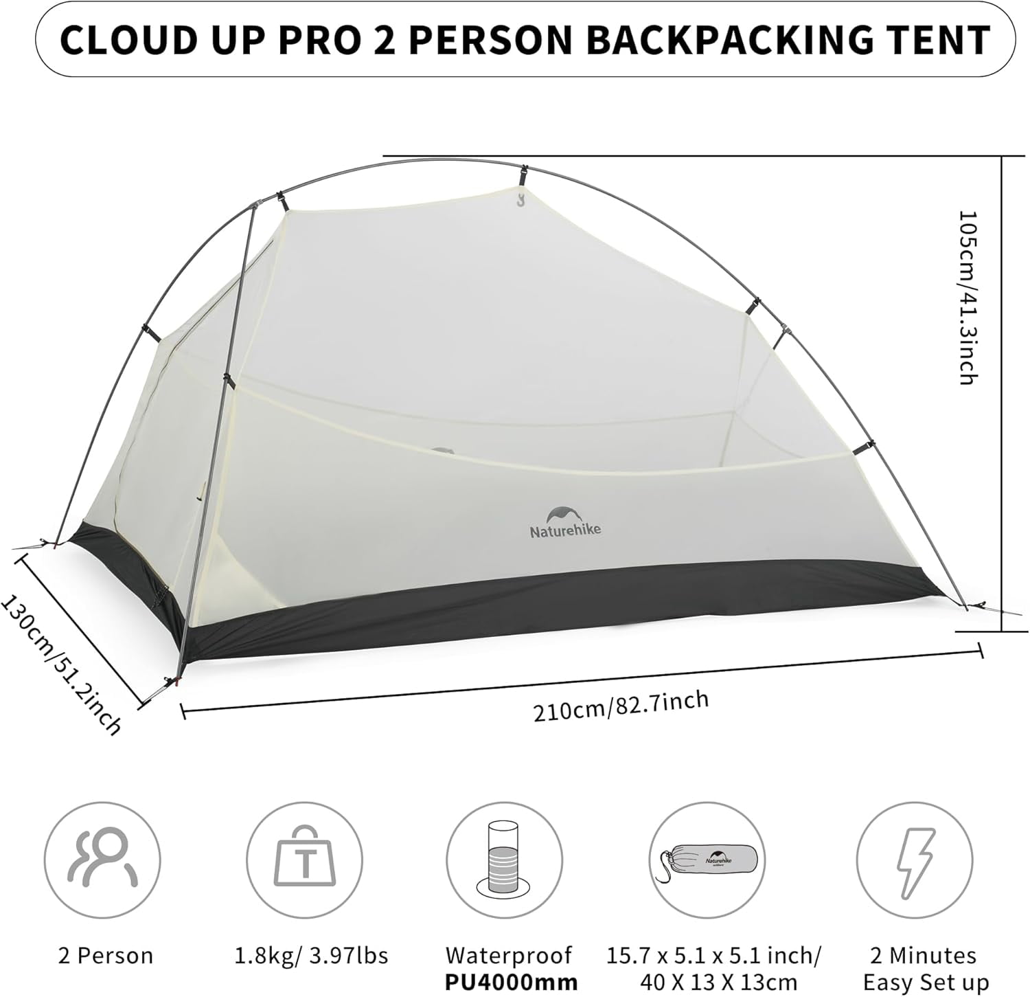 Naturehike 2 Person Tent Lightweight Backpacking Tent with Footprint - Free Standing Ultralight Camping Hiking Backpack Tents, 7.22×5.25ft, Sand