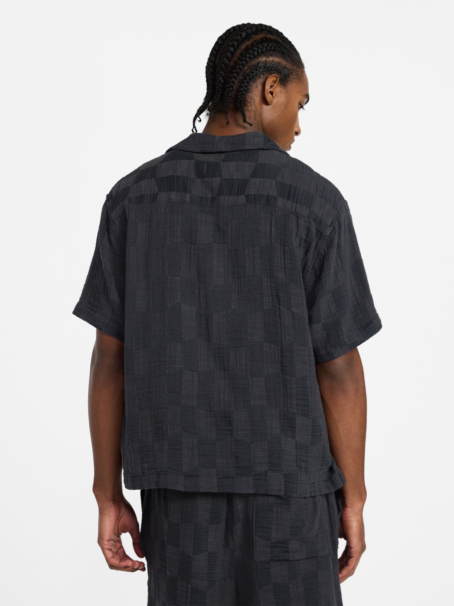 No Boundaries Check Gauze Shirt with Short Sleeves, Men's XS-5XL