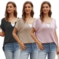 thumbnail image 2 of FLMEI Women's Short Sleeve Pullover Shirt Solid Colour Summer Knit Tops Loose Large Size Casual T-Shirt for Womens S-XL, 2 of 9