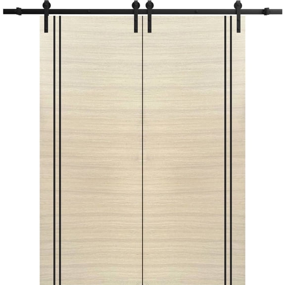 Sturdy Double Barn Door 36 x 80 inches with | Planum 0016 Natural Veneer with Frosted Glass | 13FT Rail Hangers Heavy Set | Solid Panel Interior Doors