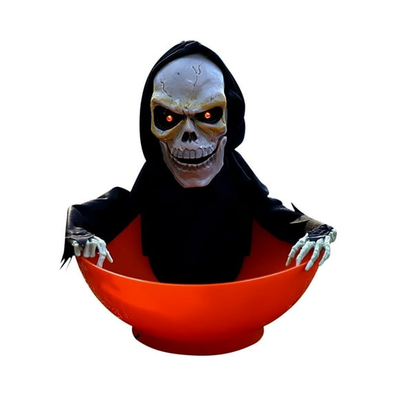 XIANXIAN Fun ???????????????? Halloween Animated Grim Reaper Candy Bowl Indoor Decoration, Creepy Battery Operated Light-up Display