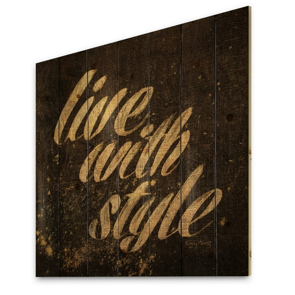 Designart 'Gold Live with Style Glam Quotes' Fashion Print on Natural Pine Wood