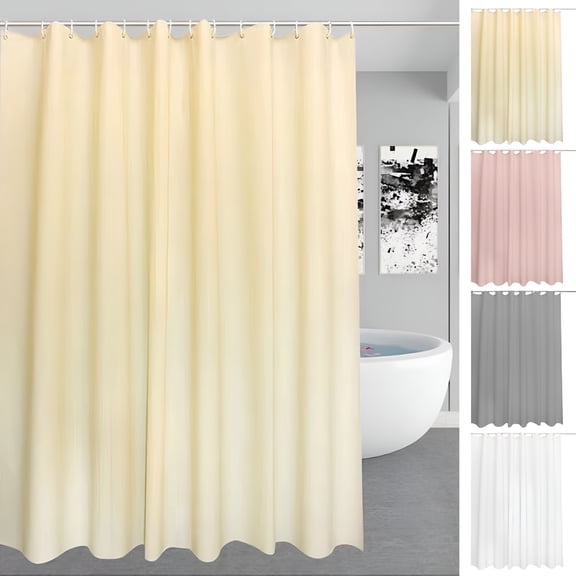 AUQ Solid Color Yellow Shower Curtain, 70x78 Inch Waterproof Fabric, Machine Washable Bathroom