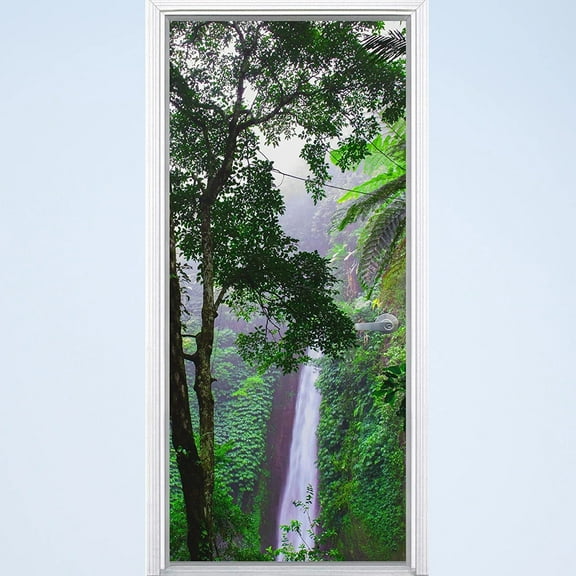 VWAQ- Waterfall Vinyl Door Mural - Jungle Rainforest Door Wrap Decal Decor - DM9