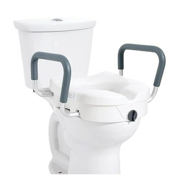Raised Toilet Seat, 5" Height Raised, 350 lbs Weight Capacity, for Round and Elongated Toilet, Lock Installation,19.1" - 21.7" Adjustable Width, for Elderly, Handicap, Patient, Pregnant, M