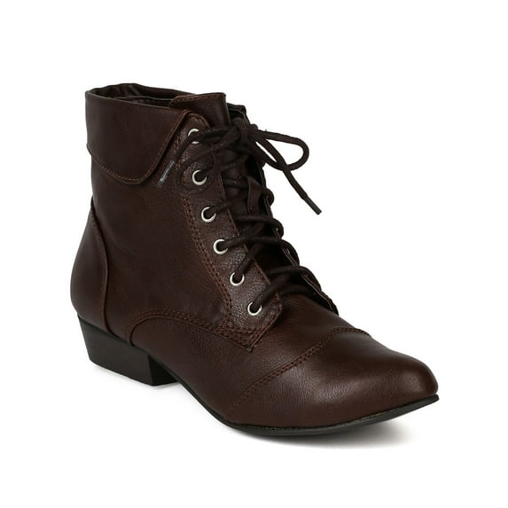 Breckelle Indy-11 New Women PU Oxford Almond Toe Lace Up Cuff Ankle Bootie Size