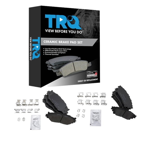TRQ Front and Rear Brake Pad Set Ceramic Hardware Fits 2014-2015 Lexus IS250