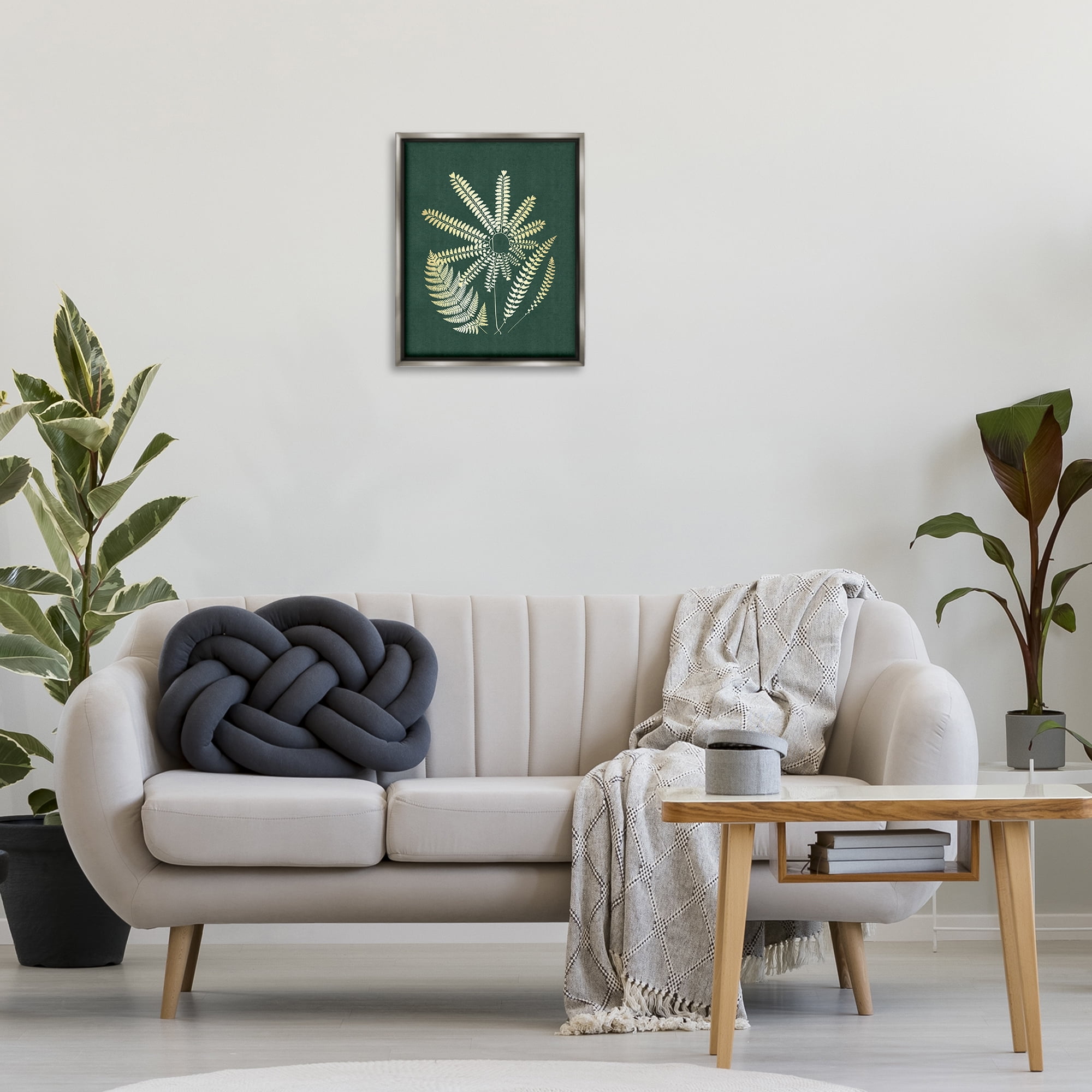 Stupell Industries Fern Sprigs Flower Shape Plants & Flowers Painting Gray Floater Framed Canvas Art Print Wall Art, 17 x 21