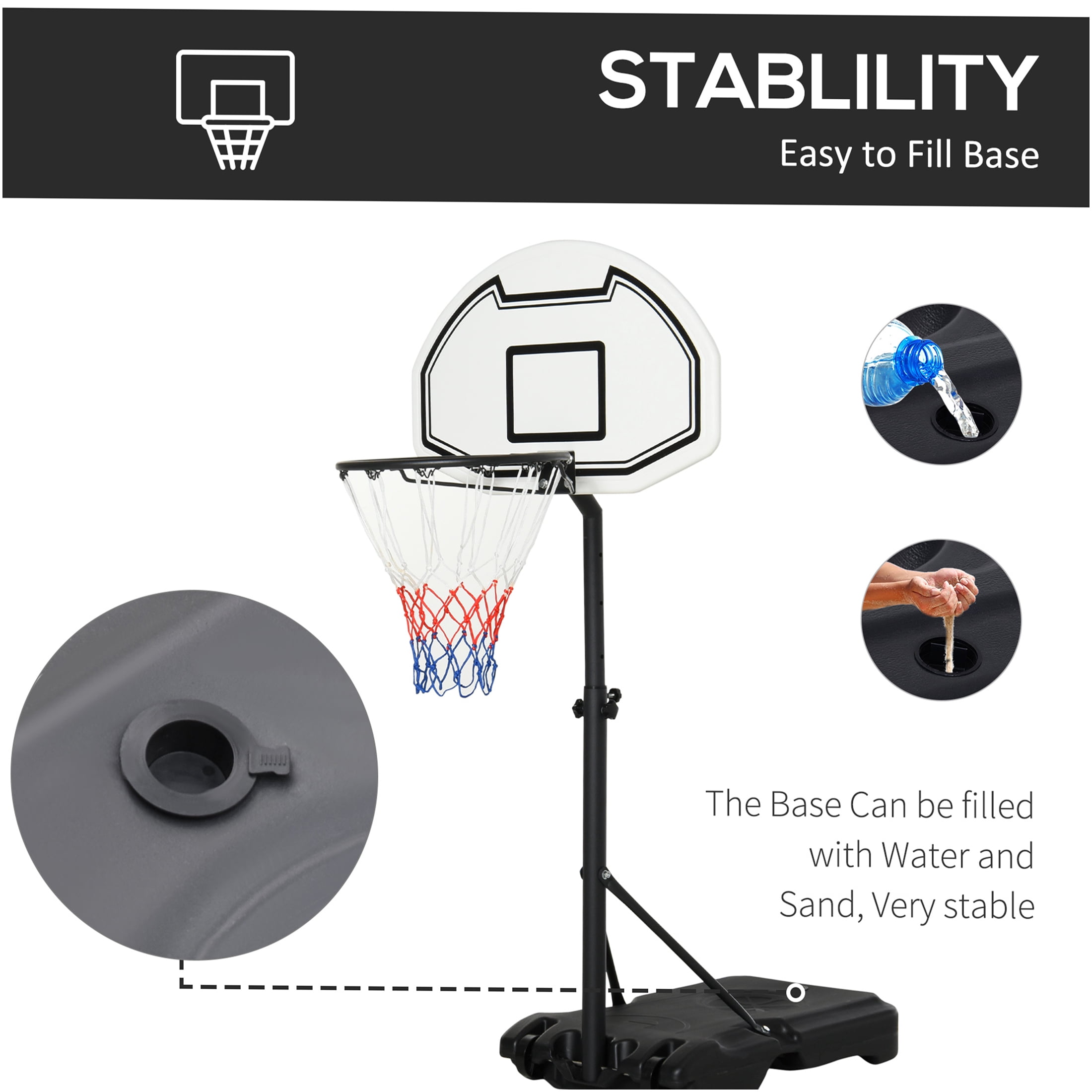 JERFIT Portable Pool Basketball Hoop with Telescoping Pole, All-Weather Net & Weighted Base for Inground & Above Ground Swimming Pools, 30" Backboard
