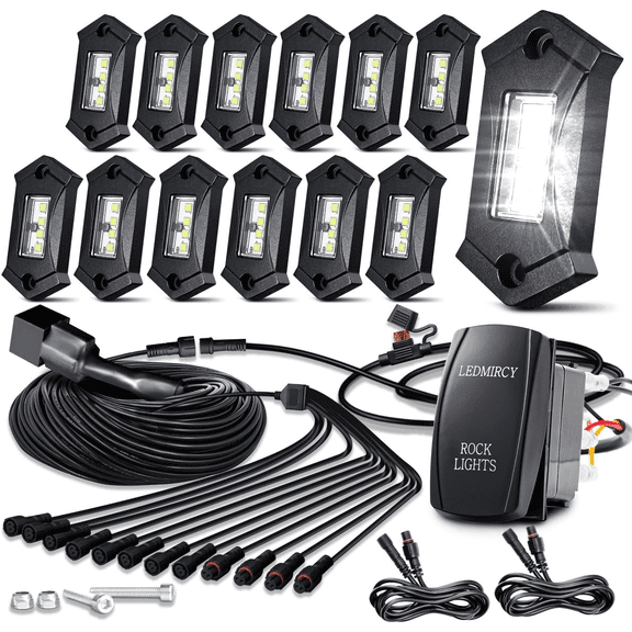 LEDMIRCY R3 Pure White Rock Lights Kit with Rocker Switch Wire Harness 12PCS LED Rock Lights White for Offroad Trucks ATV UTV SUV Underglow Light High Power Trail Rig Light Under Body