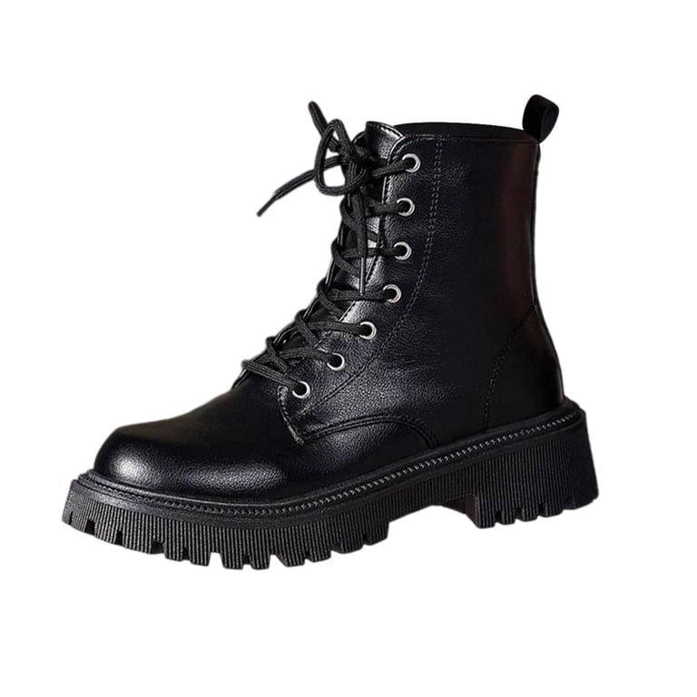 RUIYANQI Women's Lace Up Combat Boots Side Zipper Design Chunky