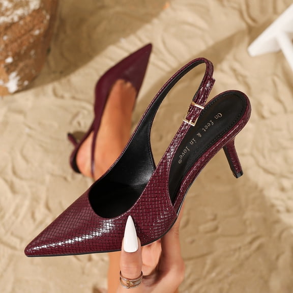 Women's Pointed Toe Snake Embossed Adjustable Buckle Slingback Stiletto High Heel Dress Pumps for Wedding Party Daily Wear