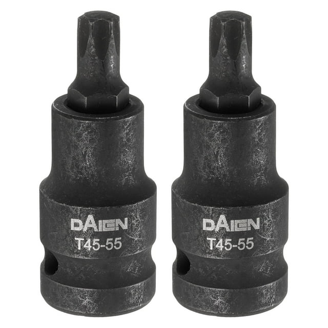 Uxcell 2pcs T45 Torx Bit Socket 55mm/2.17" Length 1/2" Square Drive Star 6 Point Extension Impact Bit Power Nut Driver Set S2 Steel Socket Ratchet Wrench Bits, Black