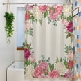 thumbnail image 3 of Pink Flowers Small Stall Shower Curtain, Waterproof Shower Curtains for Bathroom, Spring Floral Farmhouse Botanical Rustic Washable Fabric Bath Curtain for Bathtub Decoration with Hooks 36x78 Inches, 3 of 9