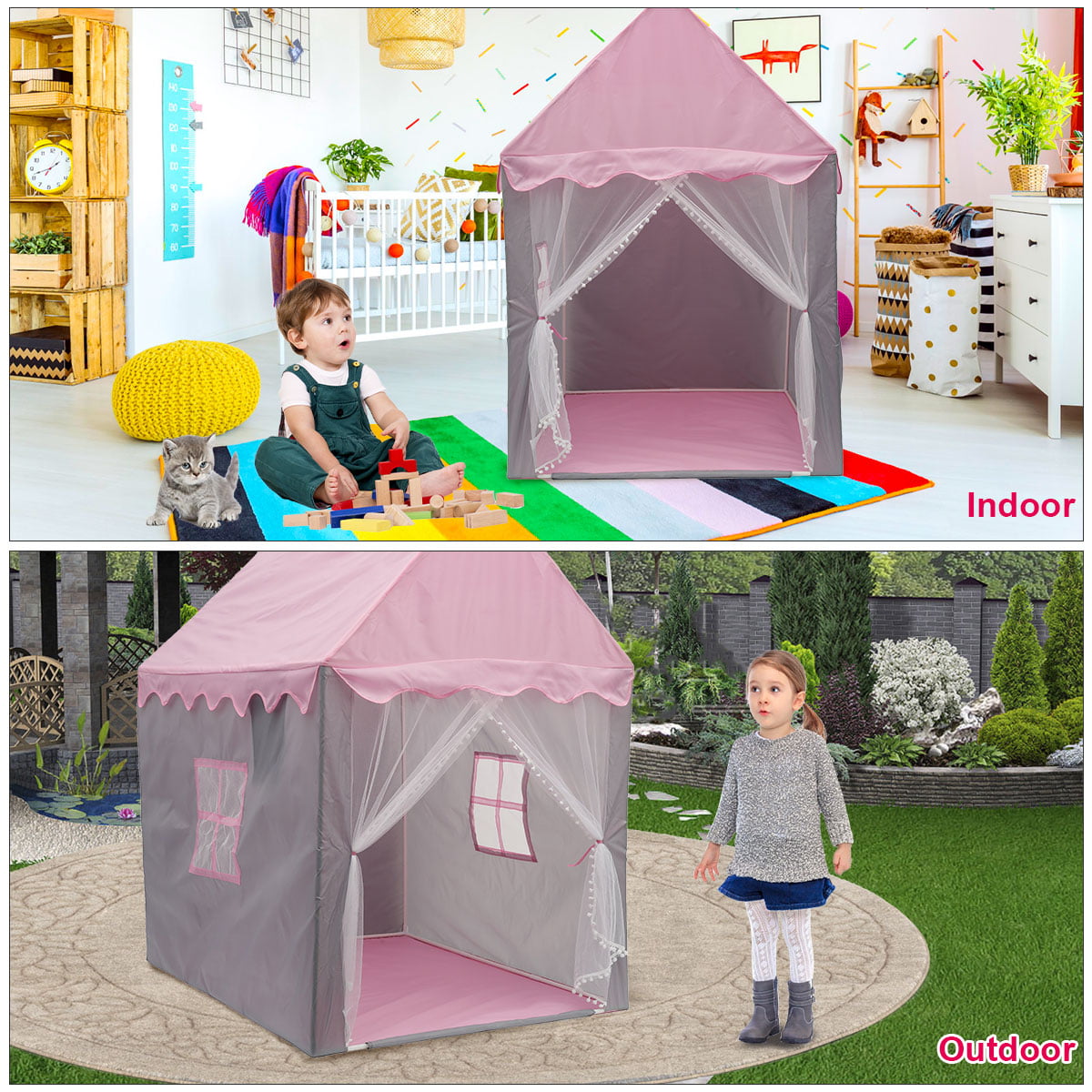 Portable Children Castle Play Tent LED Lights Princess Playhouse KIDS Gift AUS 