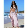 thumbnail image 6 of Women's Wide Leg Striped Pants Casual Loose Drawstring Low Waist Palazzo Harem Pants with Pockets Pink L, 6 of 8