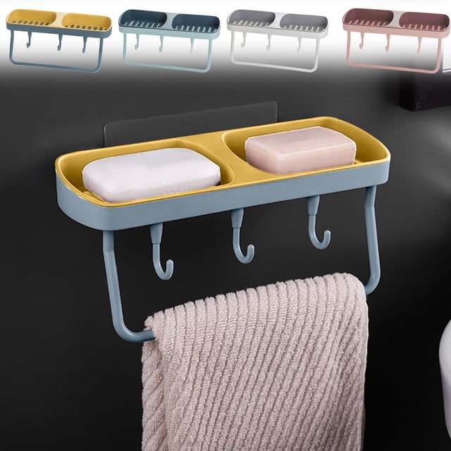 Vaidha Wall Mounted Soap Dispenser Bathroom Rack Dormitory Multifunctional Soap Towel With Hook Storage Rack