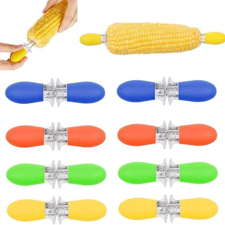 

Happon 16 Pcs/8 Pairs Corn On The Cob Stainless Steel Corn Holders Sweetcorn Double Fork Corn Skewers Interlocking Design Cooking Forks for BBQ Parties Camping(4 Color)