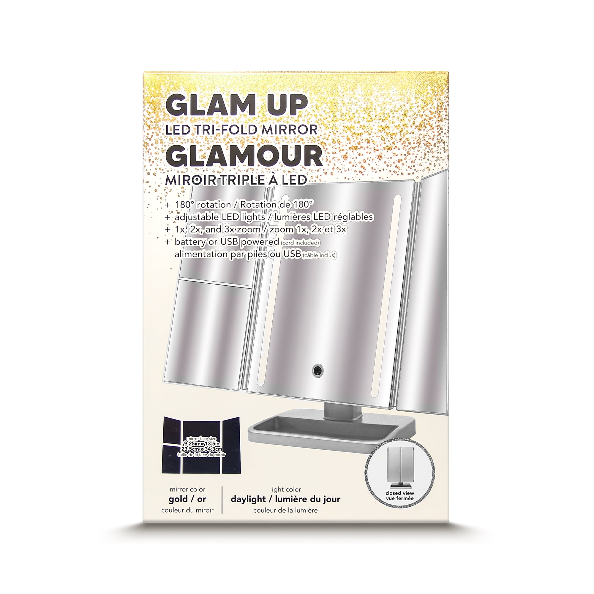 Glam up LED Trifold Mirror, Silver