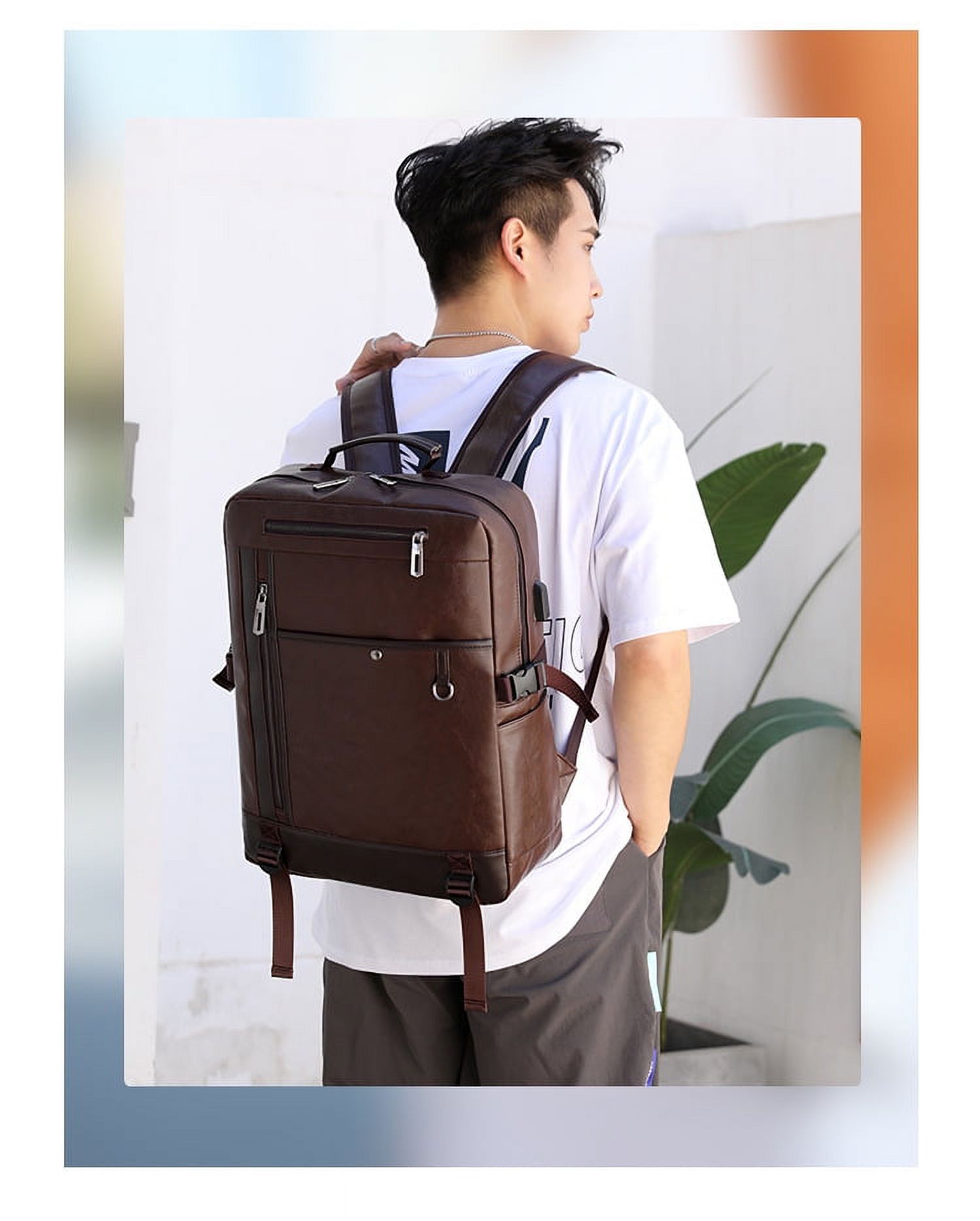 Toyella Summer New Trend Backpack Men's Business Travel Backpack Fashion Computer Bag Khaki - image 4 of 5