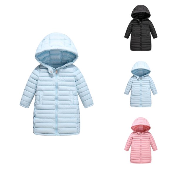 Girls Fashion Girls Coat Kids Long Down Coat Girls Zipper Hooded Jacket Boy's Lightweight Children Winter Jackets Outwear