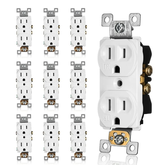 Faith [10-Pack] Duplex Receptacle Outlet, Tamper-Resistant 3-Prong Outlet Receptacle, 3-Wire, Self-Grounding, 2-Pole,15A 125V, UL Listed, White