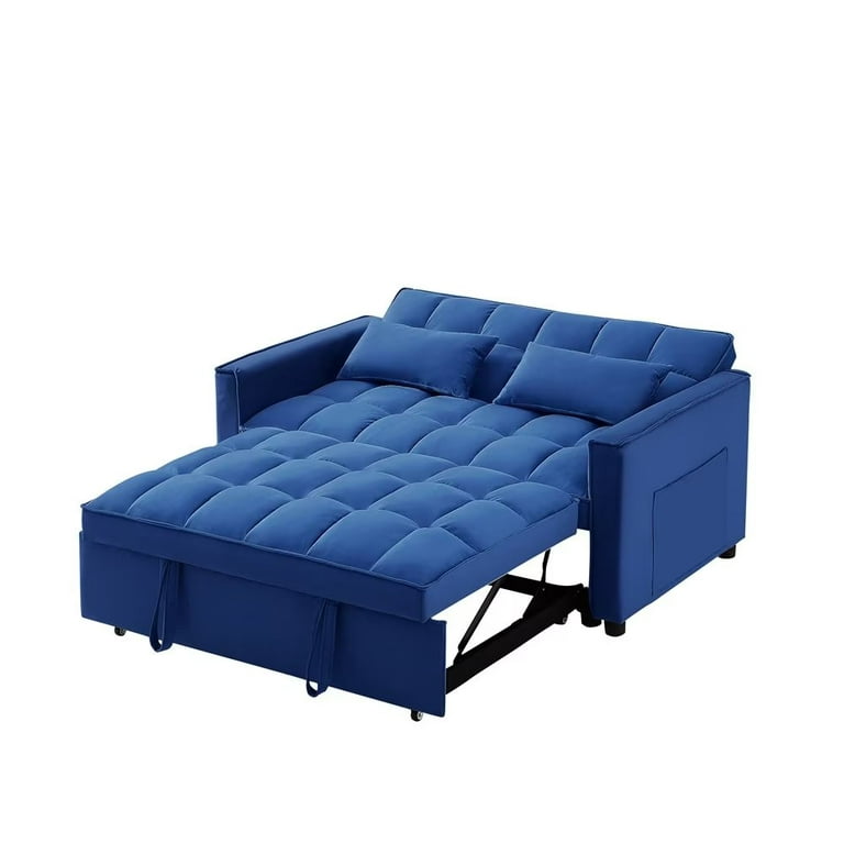 Dropship Luxury 3-in-1 Convertible Sleeper Sofa Bed Couch, 55 Pull Out  Couch For Living Room, Multi-Functional Navy Blue Velvet Loveseat Futon Bed  With 2 Pillows And Storage Bags to Sell Online at