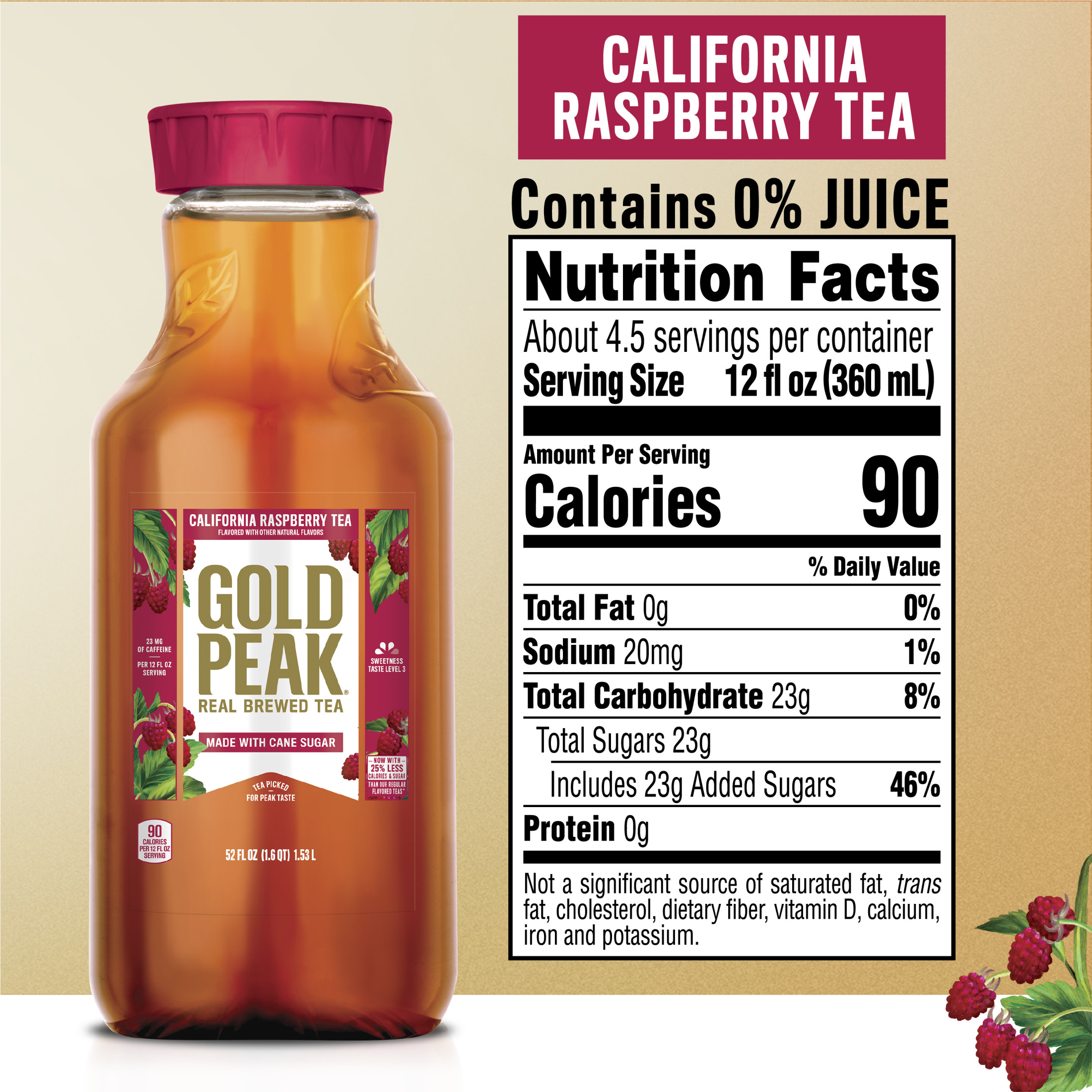 Gold Peak California Raspberry Iced Tea, Sweet Tea Bottle, 52 fl oz