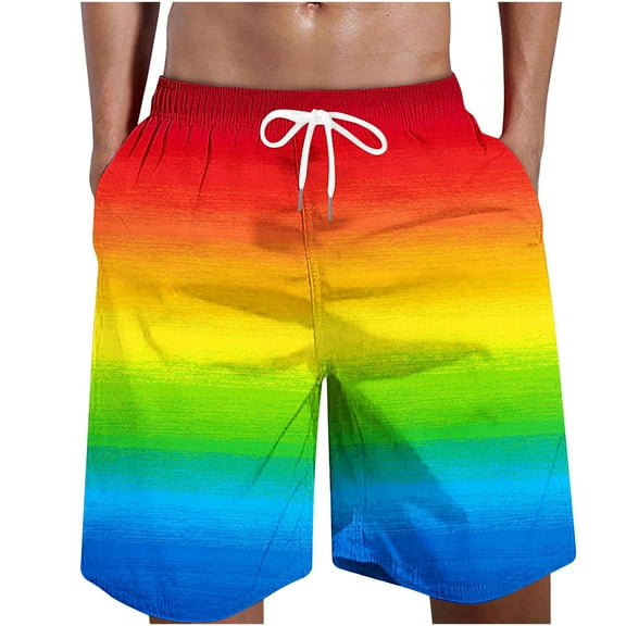 Jacenvly Endless Summer Men's Shorts Contrast Color Casual Beach Pants for Men Comfortable Men Fashion Print Shorts with Pockets Elastic Waist Beach Pants Yellow