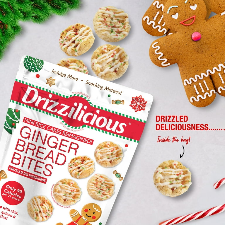 Drizzilicious Mini Rice Cakes, Gingerbread Flavored Rice Cake Gluten Free Snacks, Rice Crisps 2-Pack