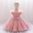 thumbnail image 4 of Bixock Fall and Winter Clothes,Toddler Girls Dresses,Fall One Year Old Baby Solid Color Round Neck Sleeveless Pleated Mesh Skirt Bow Princess Dress Performance Dress, 4 of 5