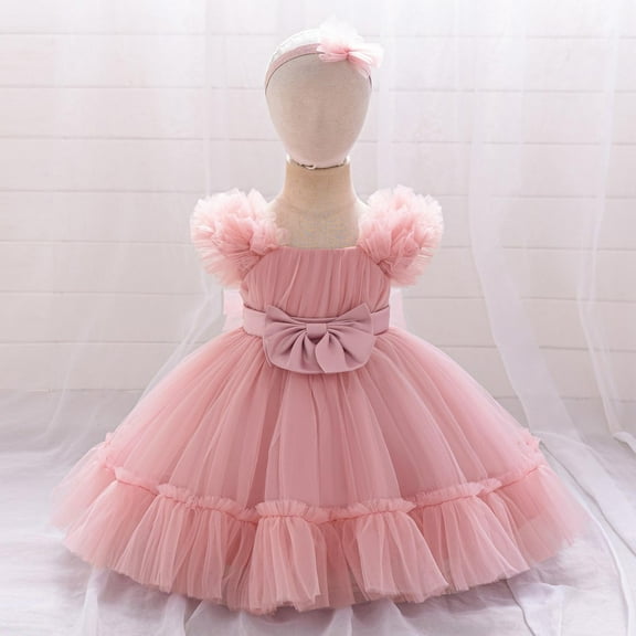 Pejock Baby Girl Pageant Dress with Pleated Mesh Skirt - Round Neck Sleeveless Princess Gown for Performances, Birthdays, Photoshoots 6M-3Y