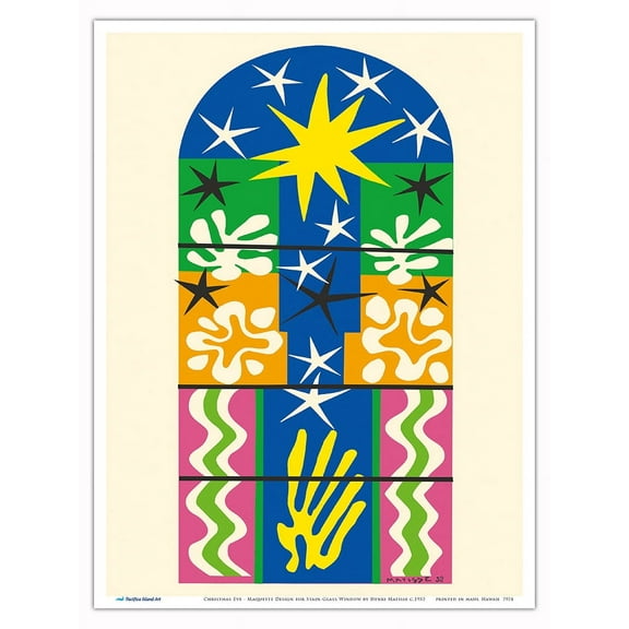 Christmas Eve - Maquette Design for Stain-Glass Window - From an Original Cut-Out Artwork by Henri Matisse c.1952 - Master Art Print (Unframed) 9in x 12in