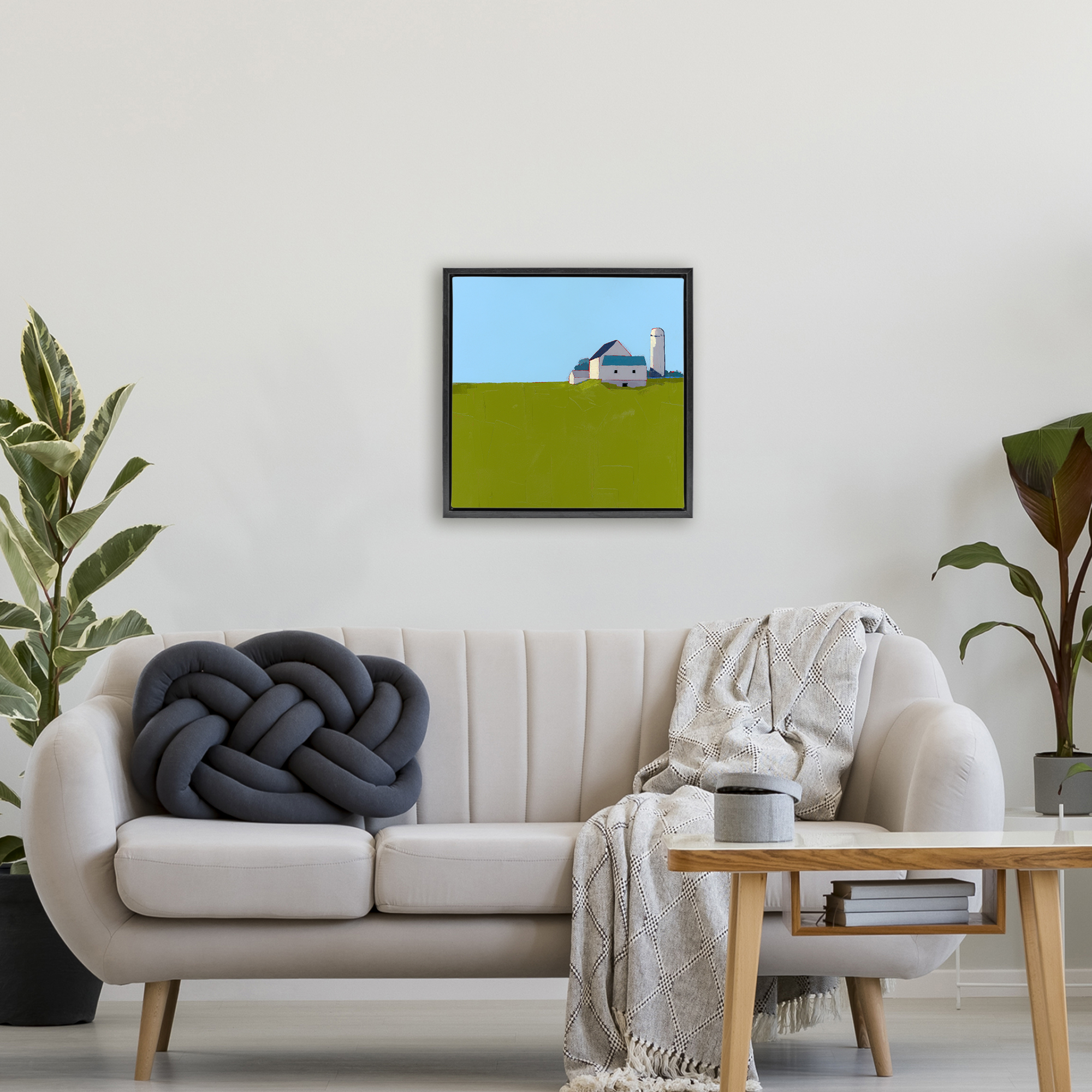 Farmland Silo in Distance Black Framed Floater Canvas Wall Art, design by Ruth LaGue