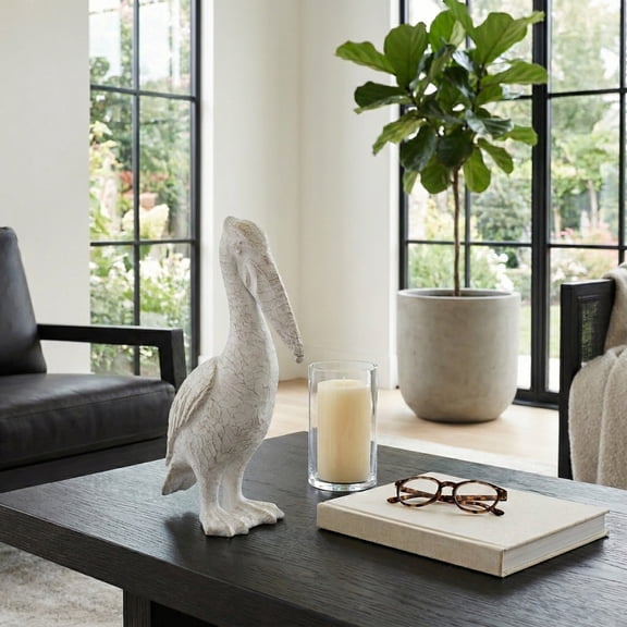 Modern Ceramic Standing Pelican Sculpture - Home Accent for Bathroom, Office, Room and Living Room - Ideal for Shelf and Coffee Table Decor Display - Figurine and Ornaments Accent - 14", White