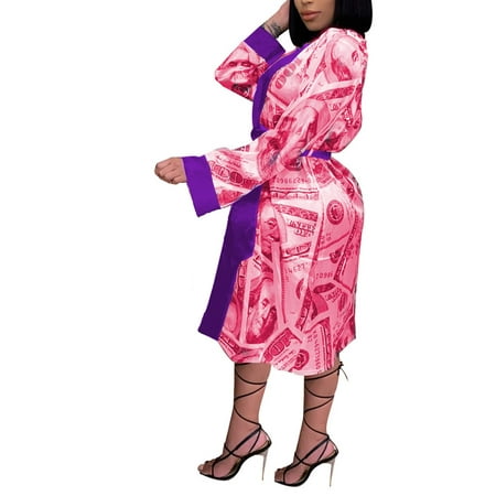 

Musuos Women s Nightgown V-Neck Long Sleeve Silk with Belt Bath Party Robes Sleepwear