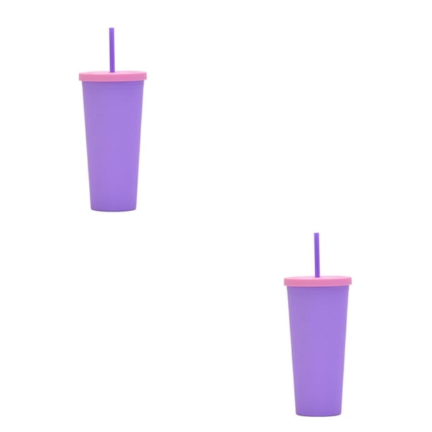 Yuarrent Vaso de paja de plástico de doble capa de Color caramelo, botella de agua de leche de café de estilo Simple, vasos esmerilados Type6 NO6