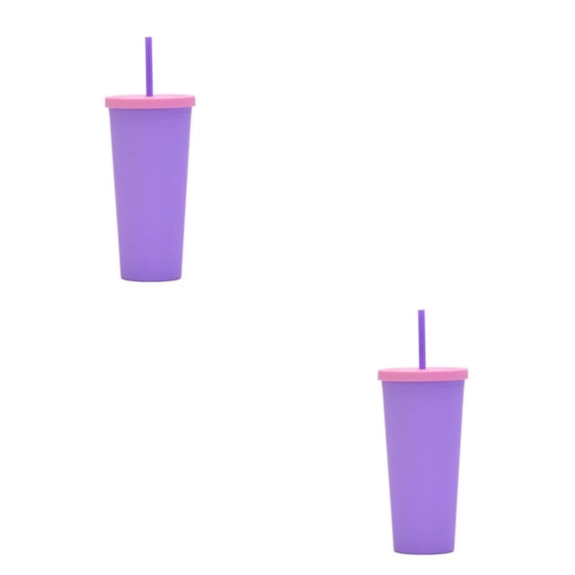 Wosthever Vaso de paja de plástico de doble capa, botella de té y café de estilo Simple, vaso de oficina para coche de gran capacidad Type6 NO6