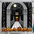 thumbnail image 1 of Gothic Mansion Halloween Shower Curtain Spooky Full Moon Design with Lanterns Perfect for Festive Decor, 1 of 4