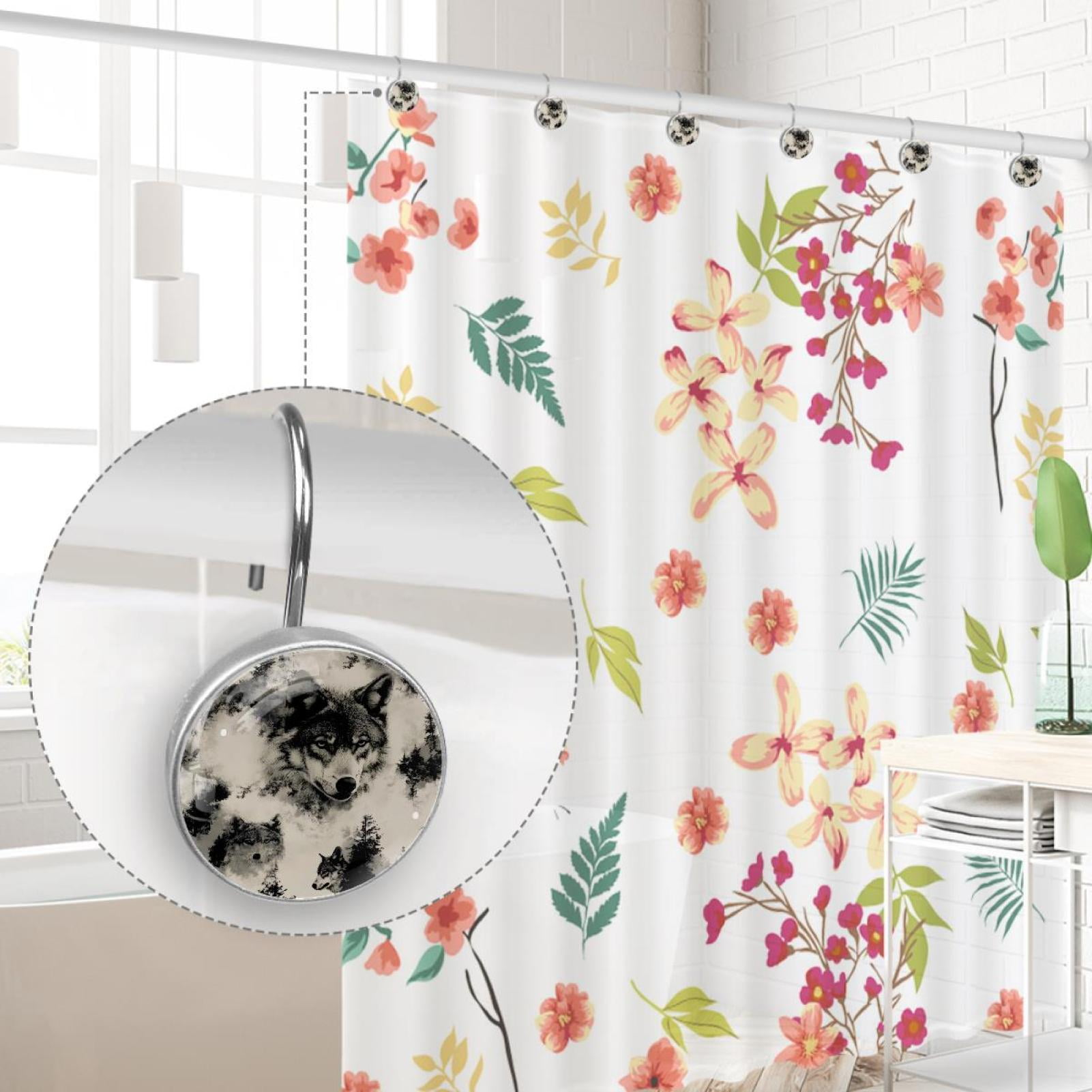 Wolves Shower Curtain Hooks Round Crystal Glass, Set of 12 Shower Curtain Rings - Shower Hooks for Curtain Shower Rings