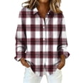 thumbnail image 2 of VJGBEGW Button Up Shirt Women Long Sleeve Fashion Plaid Shirts Casual Loose Shirt Red 2XL, 2 of 5