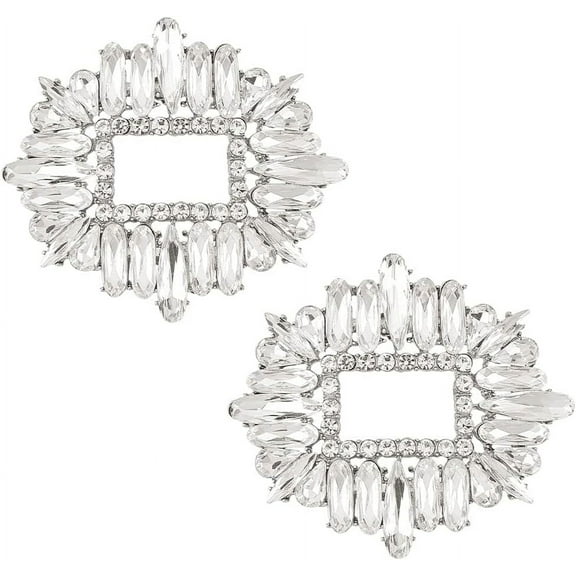 Alloy Crystal Rhinestone Shoe Decoration Detachable Shoe Buckle Clips with Iron Findings Oval Crystal 61x71x5mm 1 pair/box