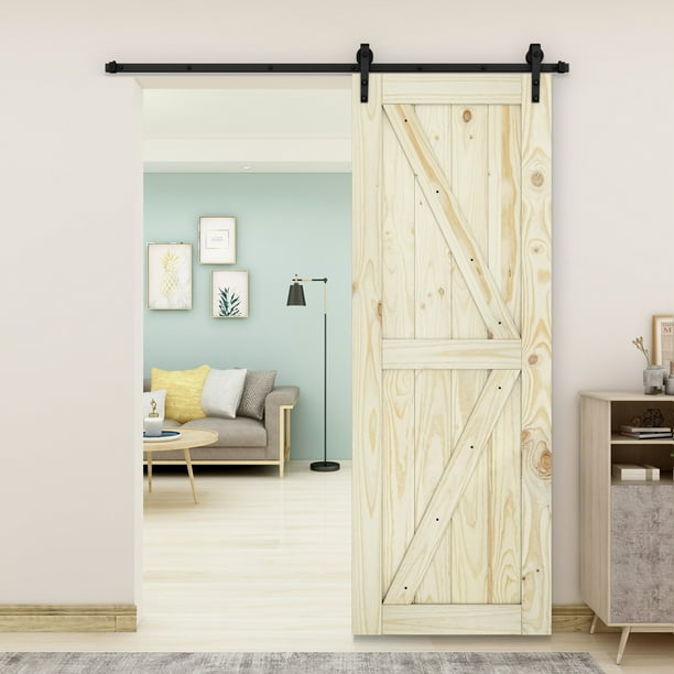 BELLEZE 30" x 84" Unfinished Heavy Duty Sliding Barn Door Sturdy Solid